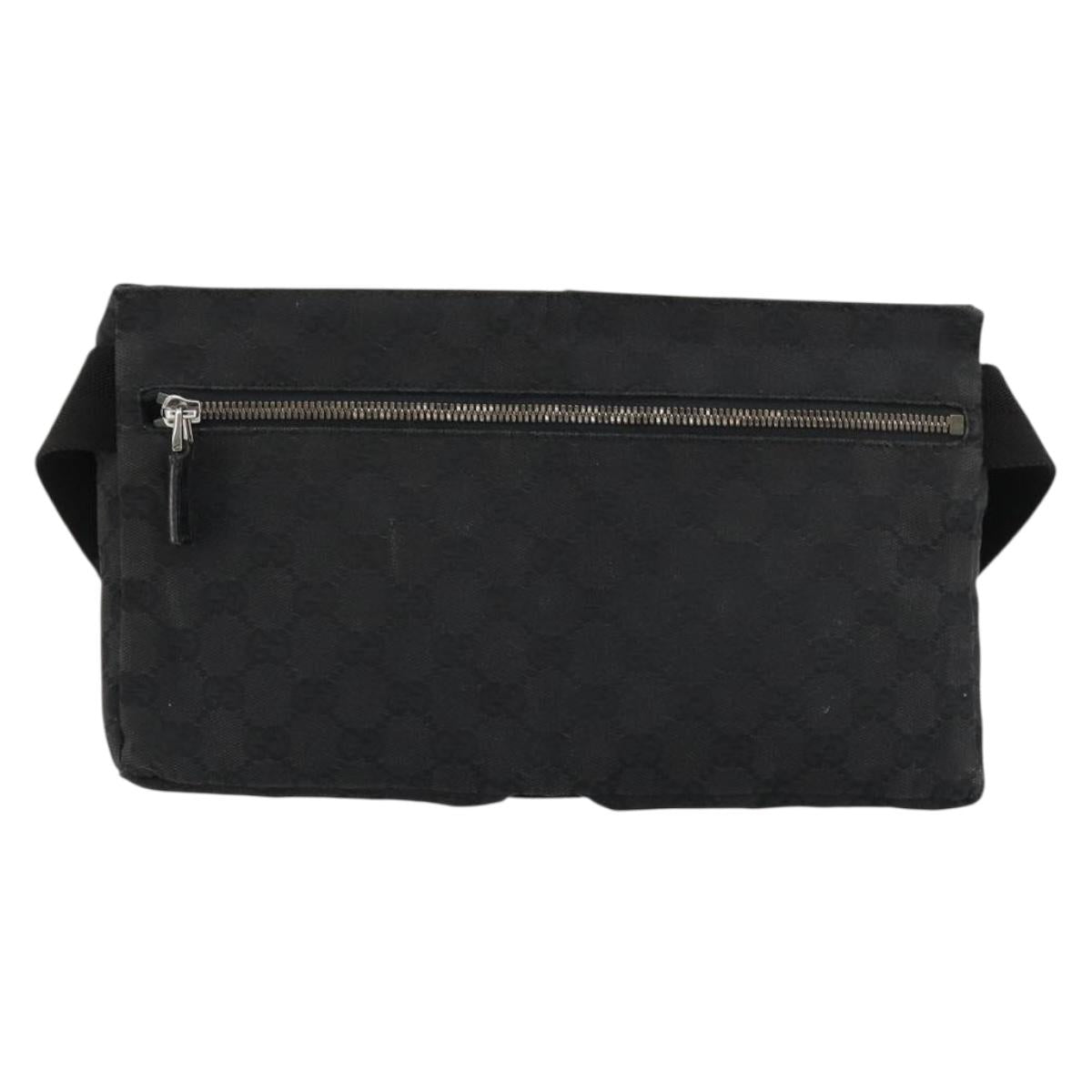 GUCCI GG Canvas Waist bag Black Silver 28566 Auth 178726