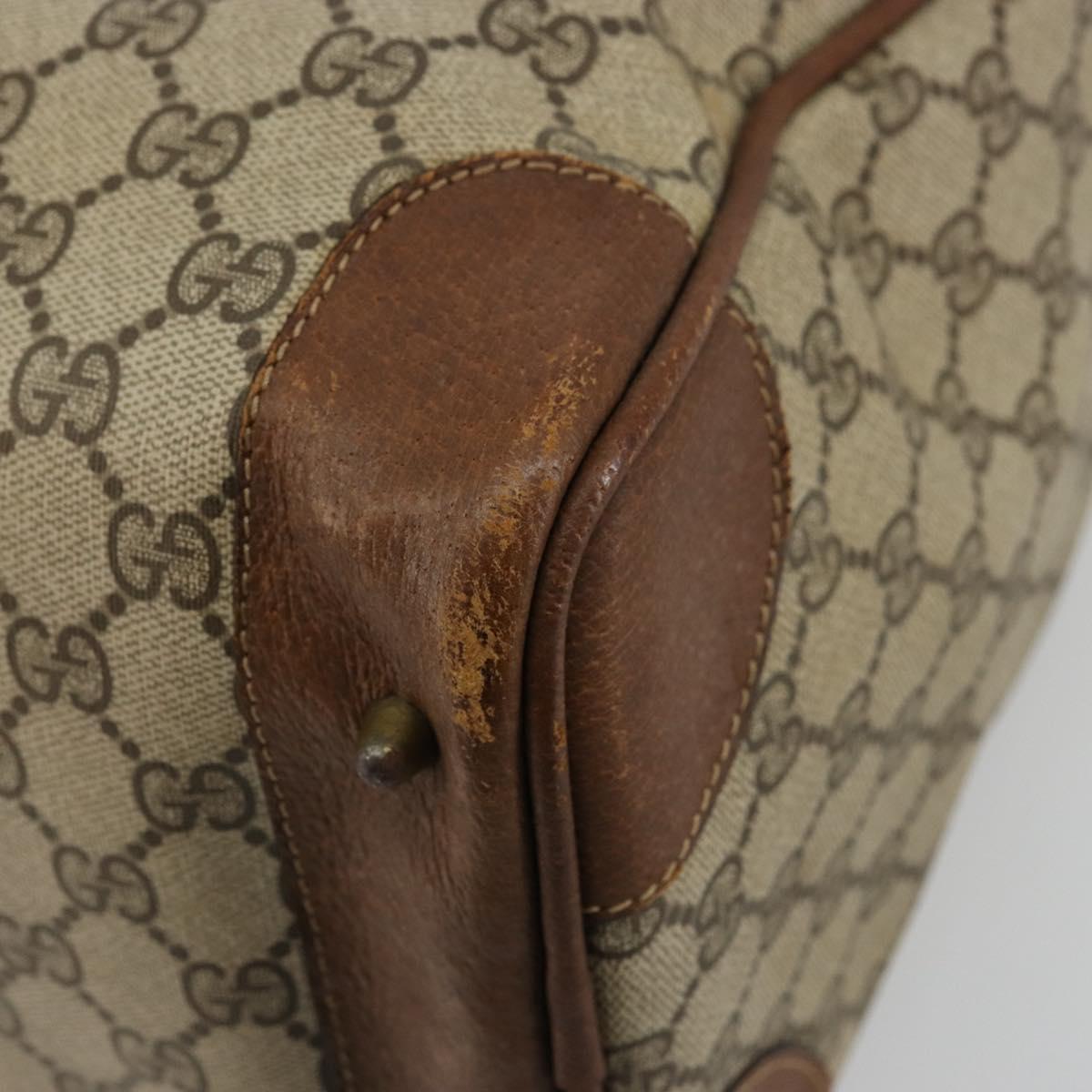 GUCCI GG Supreme Web Sherry Line Boston Bag PVC Beige Gold Auth 178730