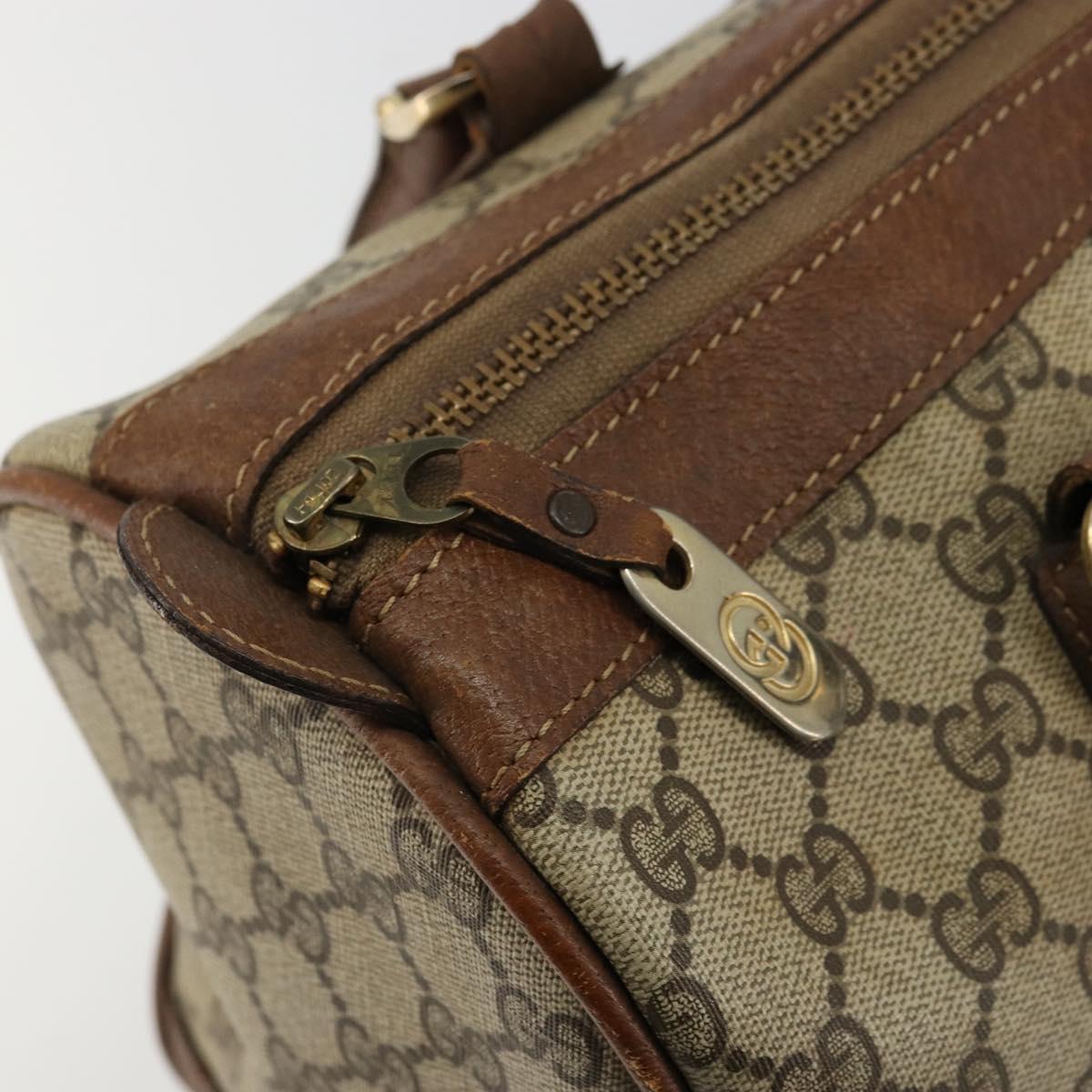 GUCCI GG Supreme Web Sherry Line Boston Bag PVC Beige Gold Auth 178730