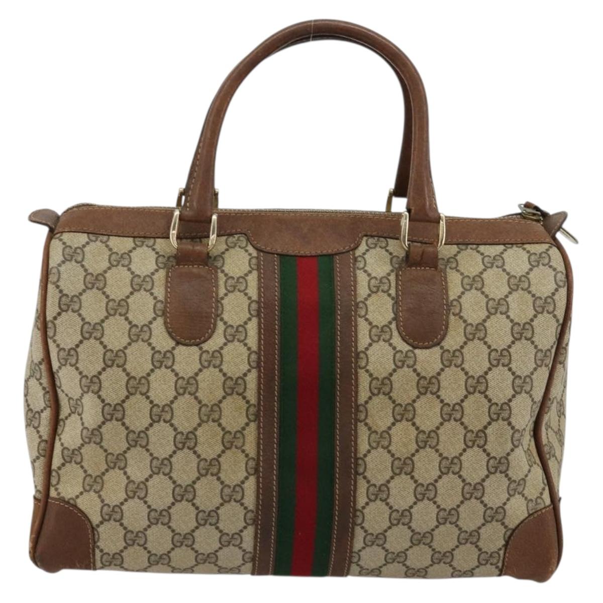 GUCCI GG Supreme Web Sherry Line Boston Bag PVC Beige Gold Auth 178730