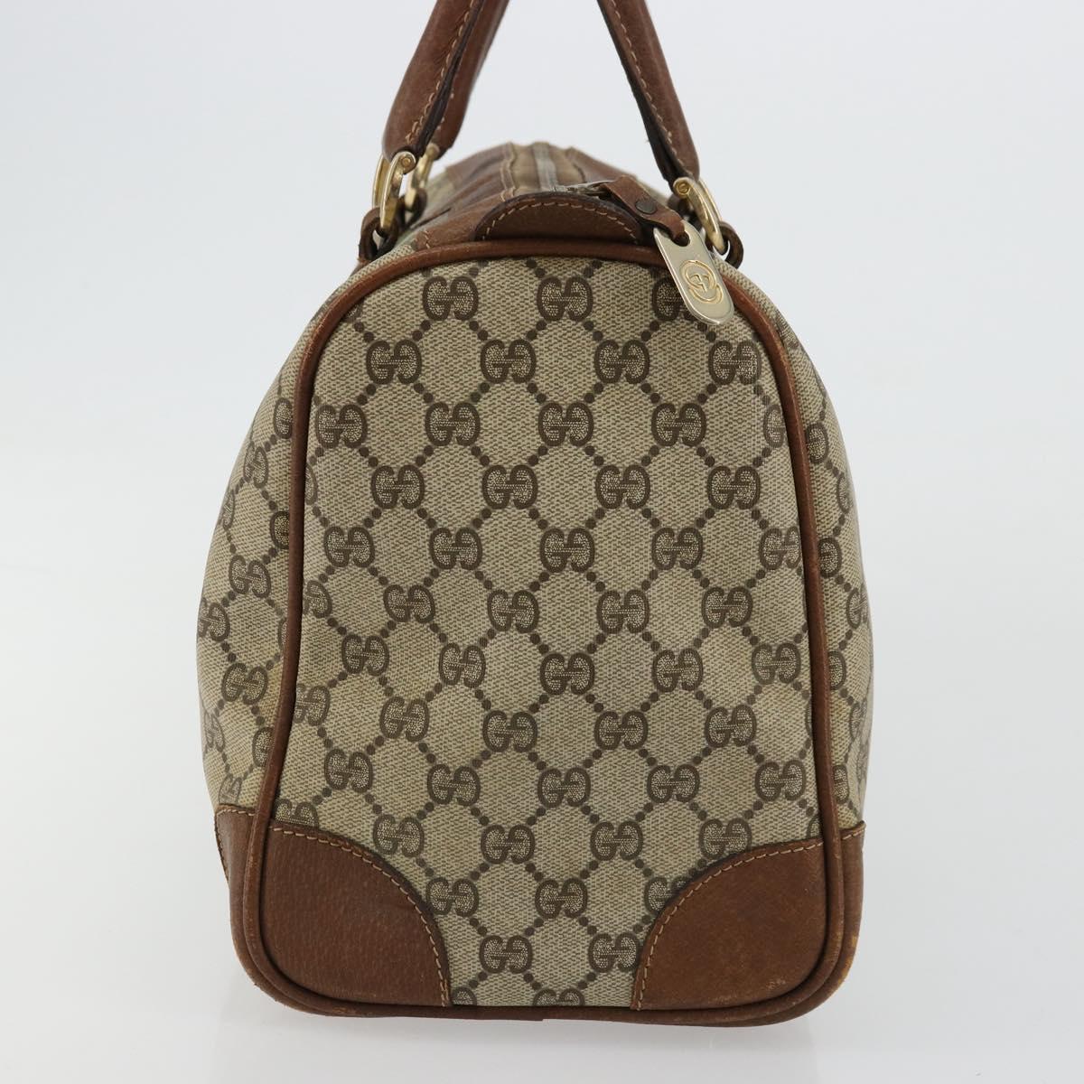 GUCCI GG Supreme Web Sherry Line Boston Bag PVC Beige Gold Auth 178730