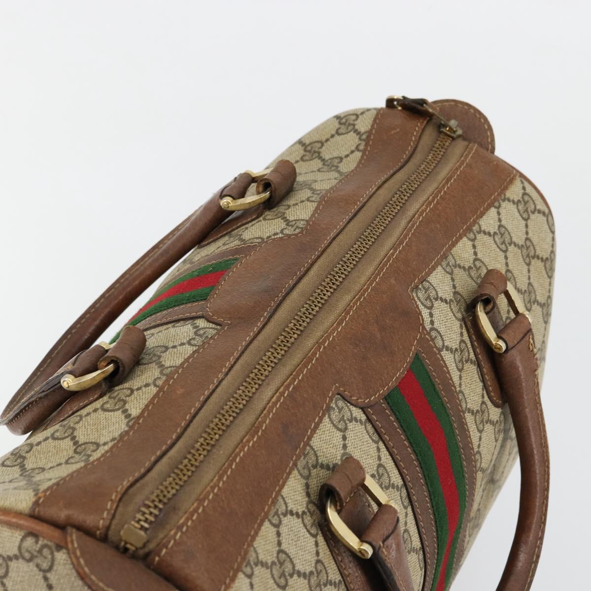 GUCCI GG Supreme Web Sherry Line Boston Bag PVC Beige Gold Auth 178730