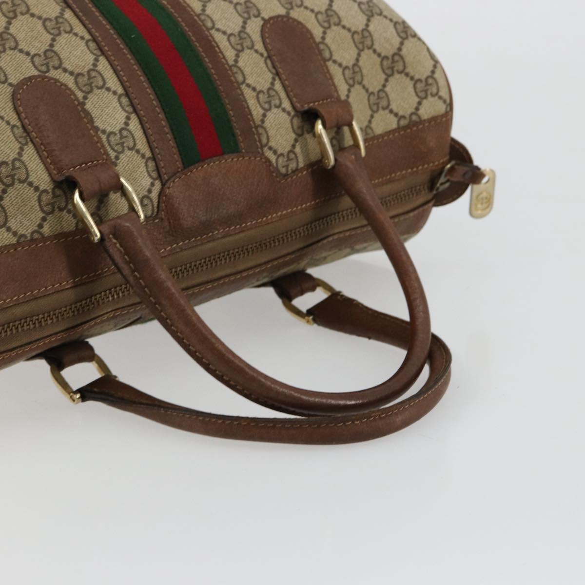 GUCCI GG Supreme Web Sherry Line Boston Bag PVC Beige Gold Auth 178730
