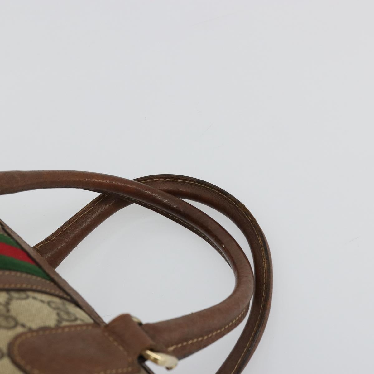 GUCCI GG Supreme Web Sherry Line Boston Bag PVC Beige Gold Auth 178730