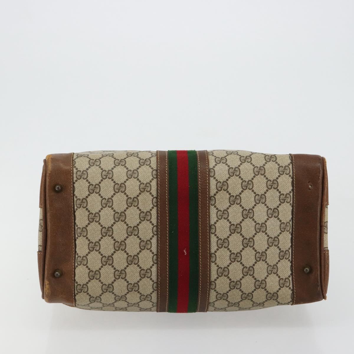 GUCCI GG Supreme Web Sherry Line Boston Bag PVC Beige Gold Auth 178730