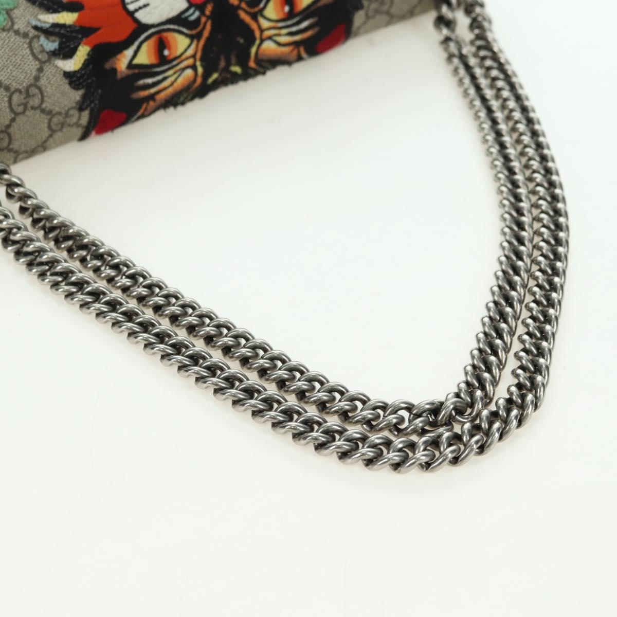 GUCCI Chain Dionysus Angry Cat Bag Leather Beige Silver 403348 Auth 178733V