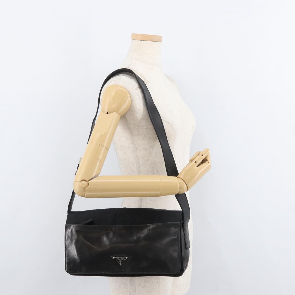 PRADA Shoulder Bag Nylon Black Silver Auth 178737A
