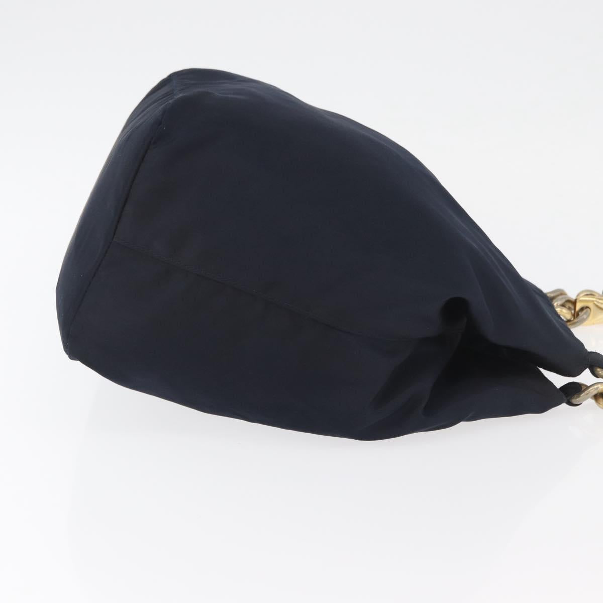 PRADA Metal Handle Hand Bag Nylon Navy Gold Auth 178739