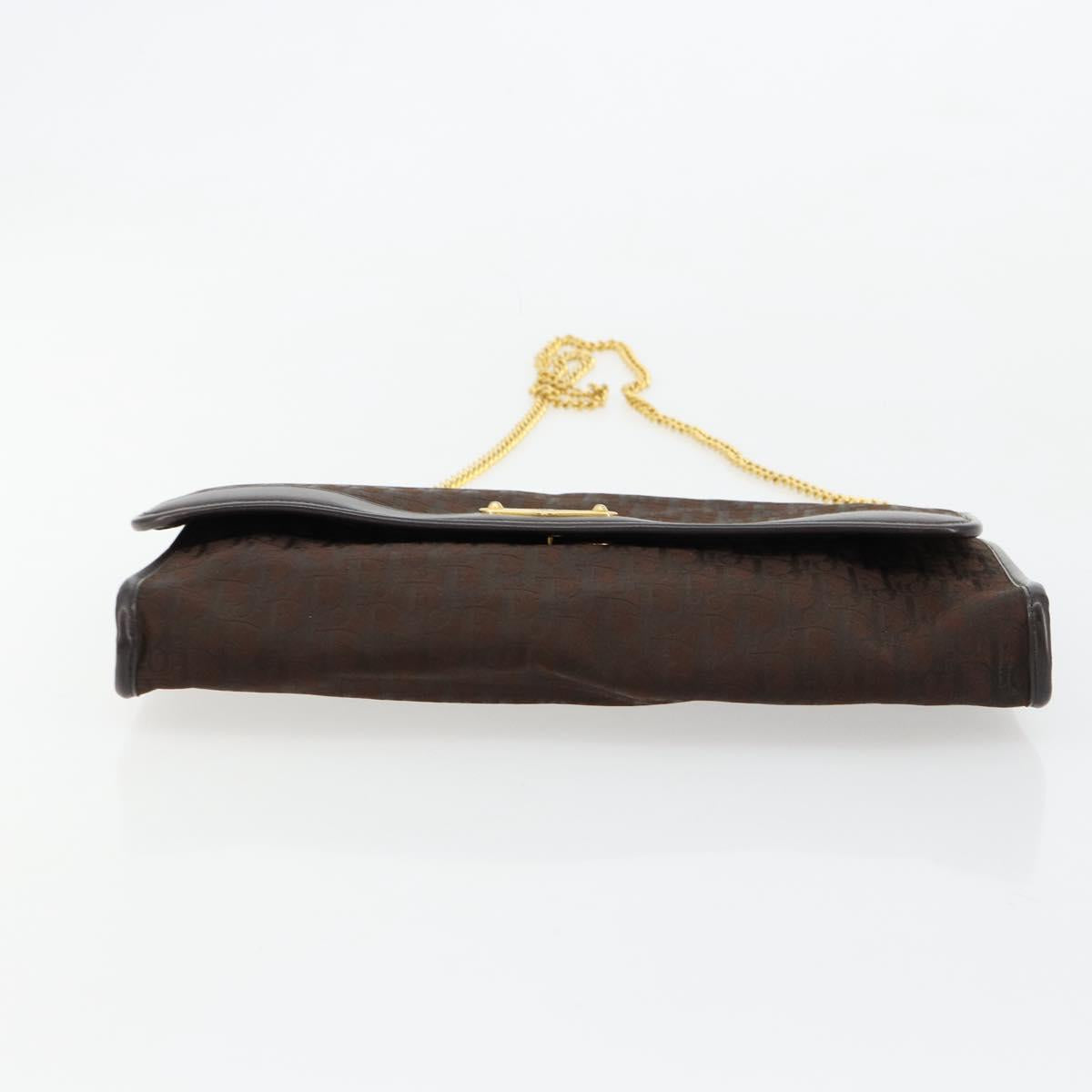 Christian Dior Trotter Canvas Chain Shoulder Bag Brown Gold Auth 178742