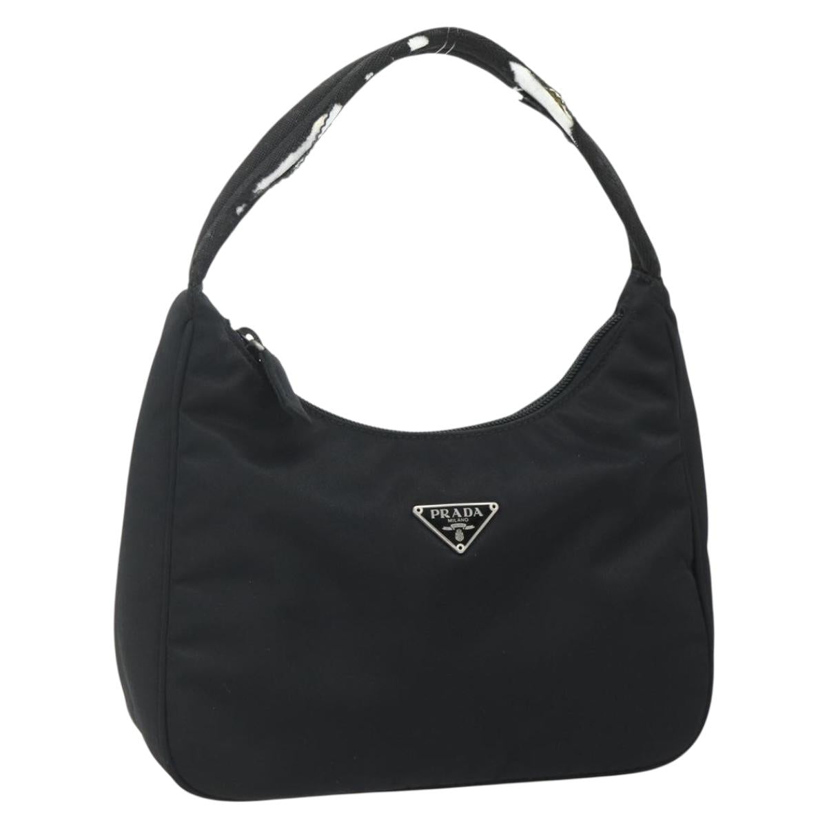 PRADA Hand Bag Pouch Nylon Black Silver Auth 178743