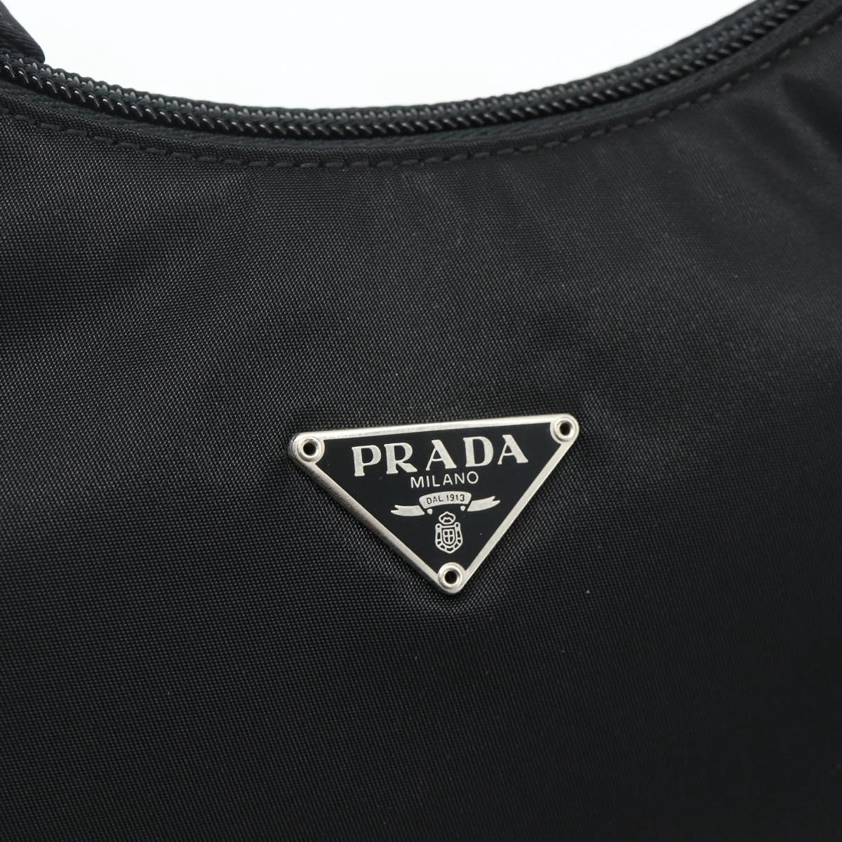 PRADA Hand Bag Pouch Nylon Black Silver Auth 178743