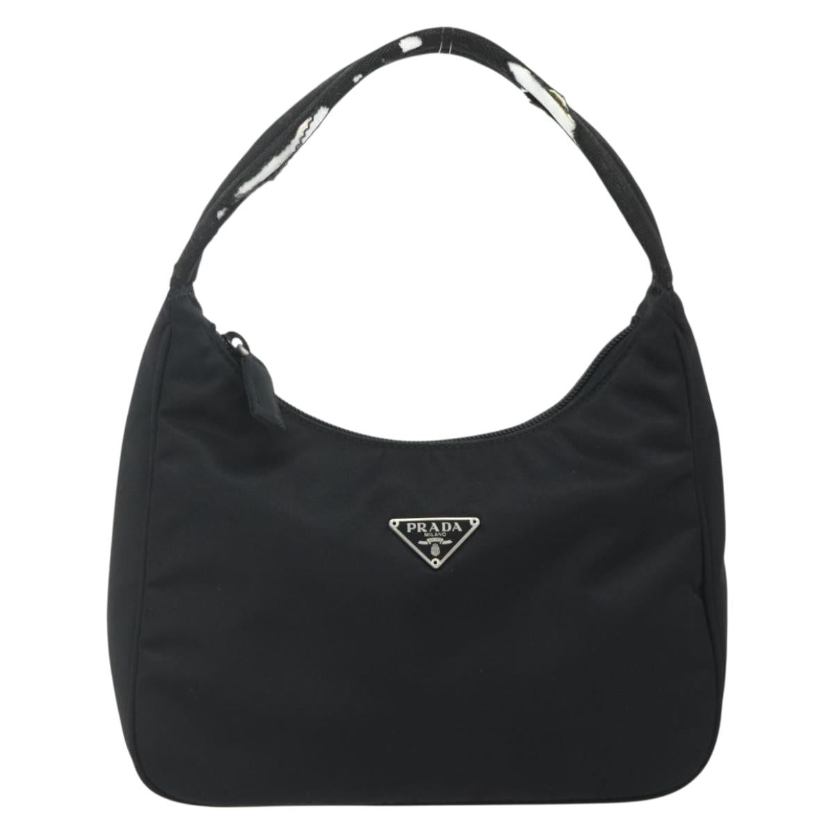 PRADA Hand Bag Pouch Nylon Black Silver Auth 178743