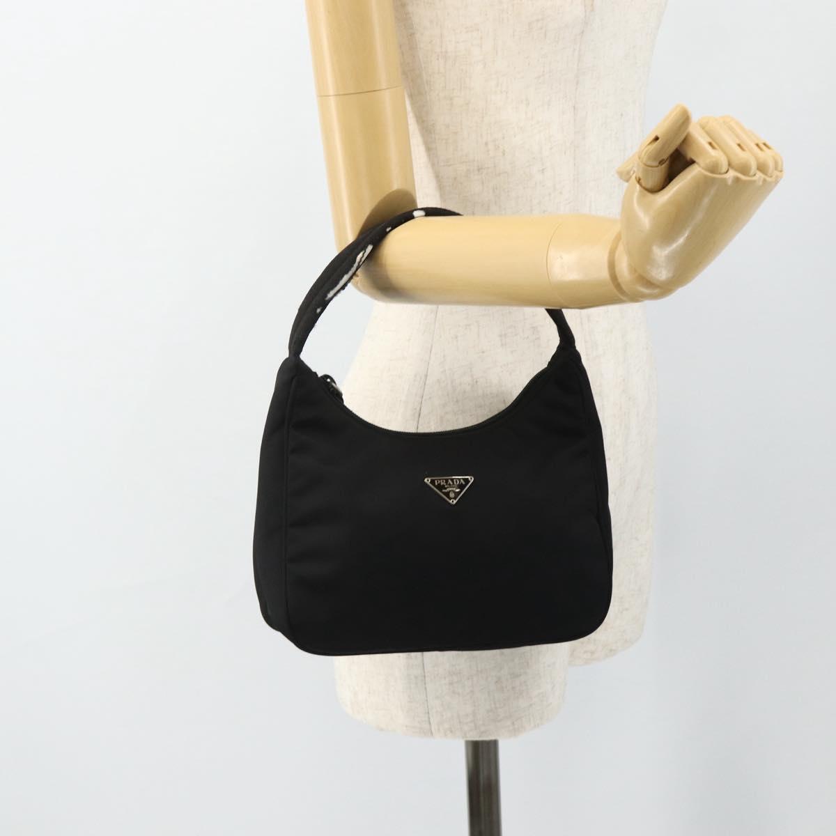 PRADA Hand Bag Pouch Nylon Black Silver Auth 178743