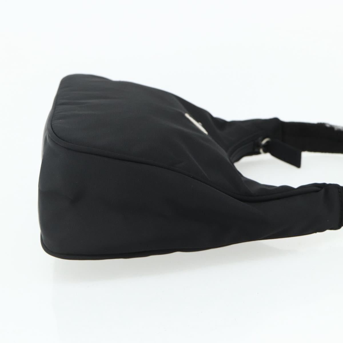PRADA Hand Bag Pouch Nylon Black Silver Auth 178743