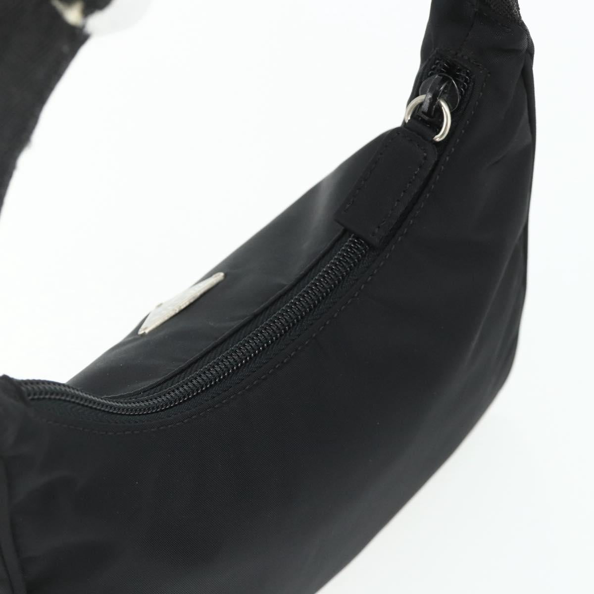 PRADA Hand Bag Pouch Nylon Black Silver Auth 178743