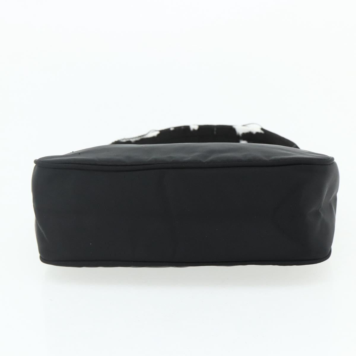 PRADA Hand Bag Pouch Nylon Black Silver Auth 178743