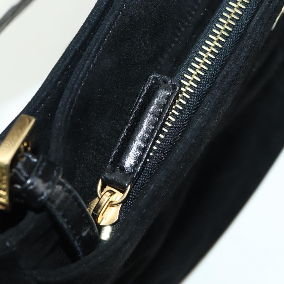 FENDI Mamma Baguette Tote Bag Suede Black Gold Auth 178745V