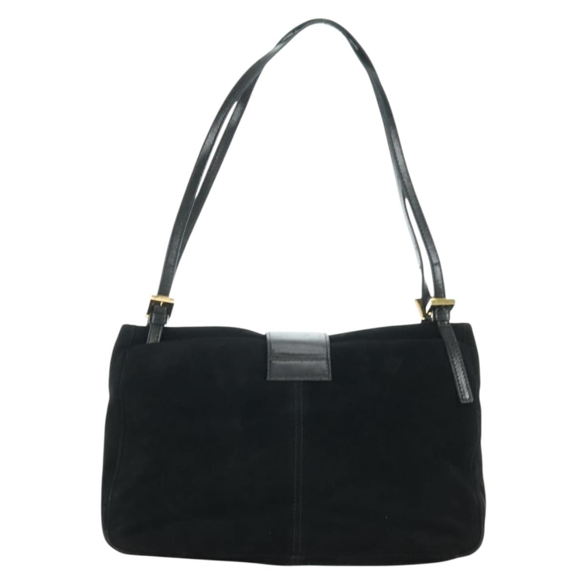 FENDI Mamma Baguette Tote Bag Suede Black Gold Auth 178745V