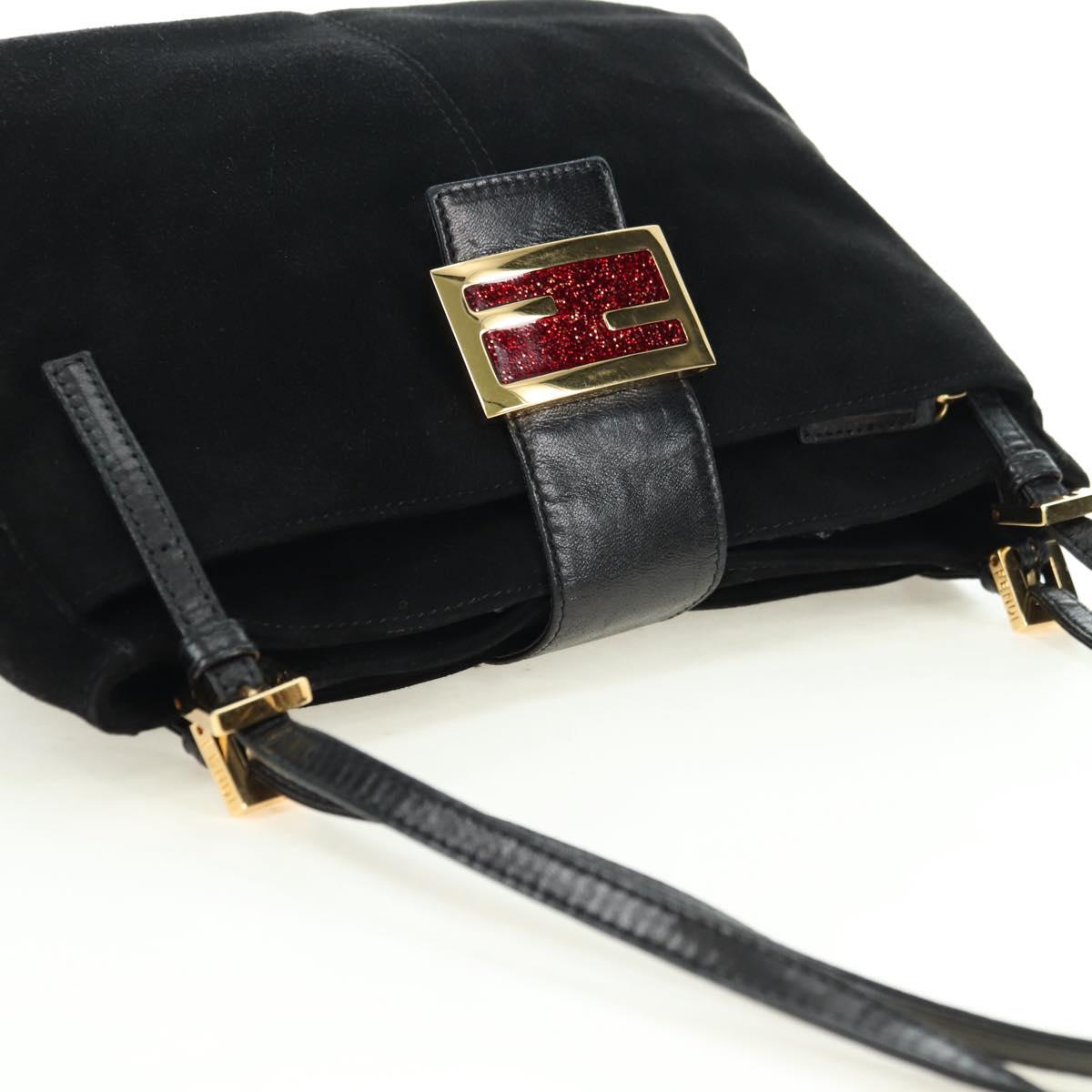 FENDI Mamma Baguette Tote Bag Suede Black Gold Auth 178745V