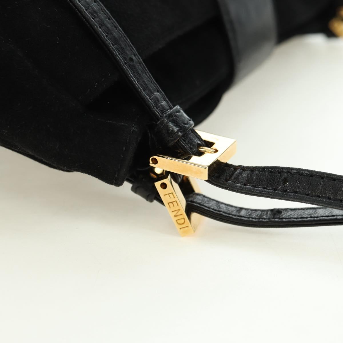 FENDI Mamma Baguette Tote Bag Suede Black Gold Auth 178745V