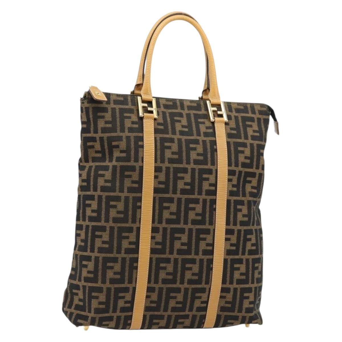 FENDI Zucca Canvas Hand Bag Black Brown Auth 178746A