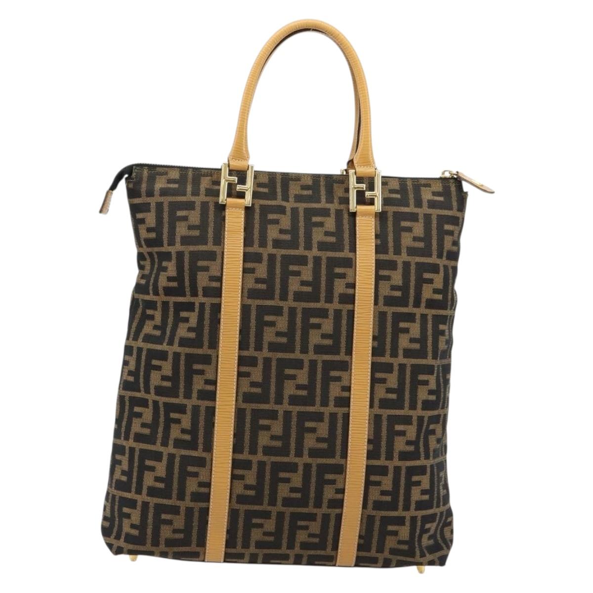 FENDI Zucca Canvas Hand Bag Black Brown Auth 178746A