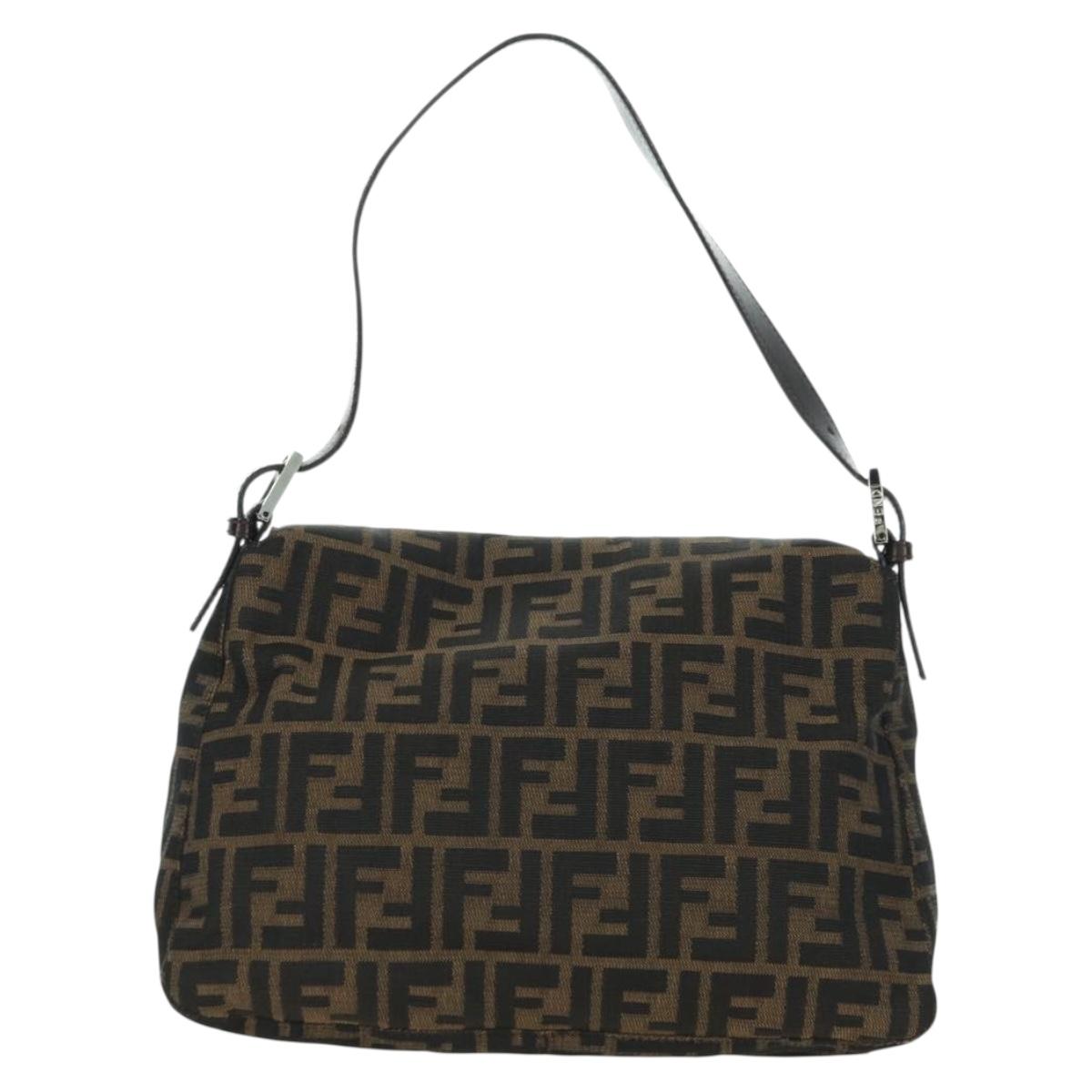 FENDI Zucca Canvas Mamma Baguette Shoulder Bag Black Brown Auth 178747V