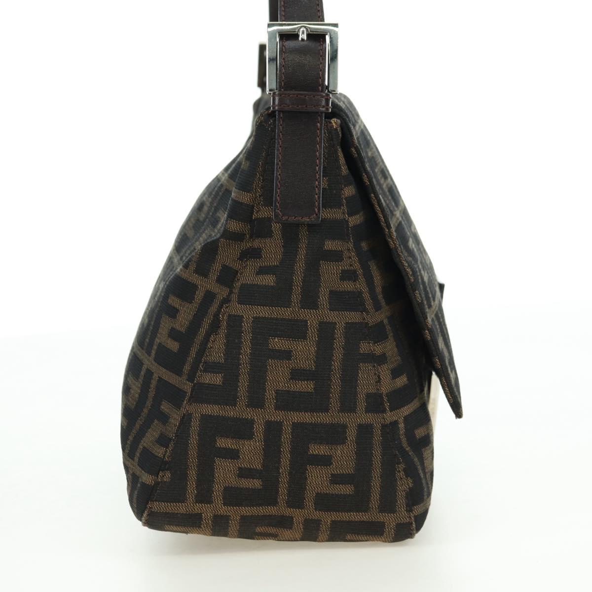 FENDI Zucca Canvas Mamma Baguette Shoulder Bag Black Brown Auth 178747V