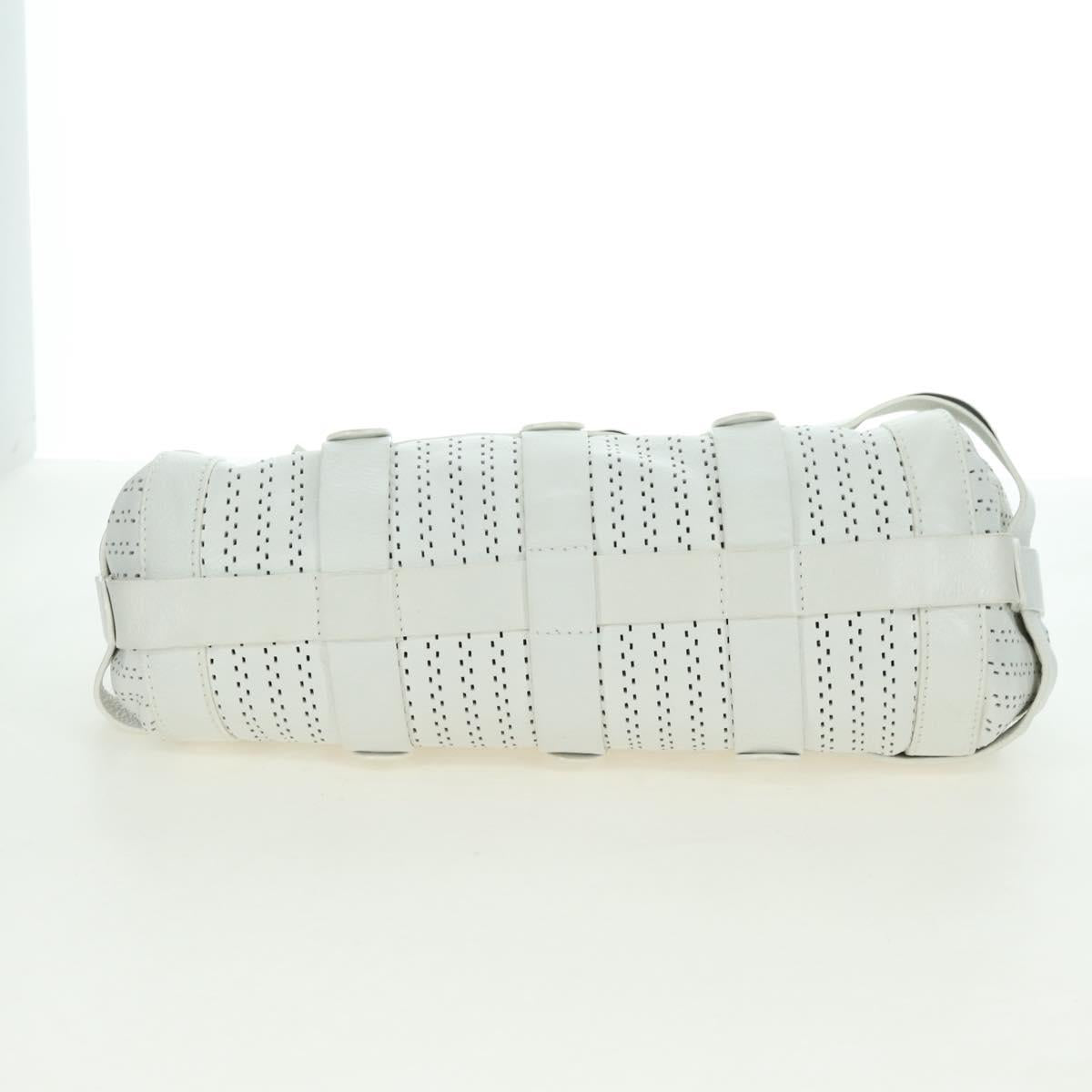 Chloe Kerala Hand Bag Leather White Silver Auth 178748V