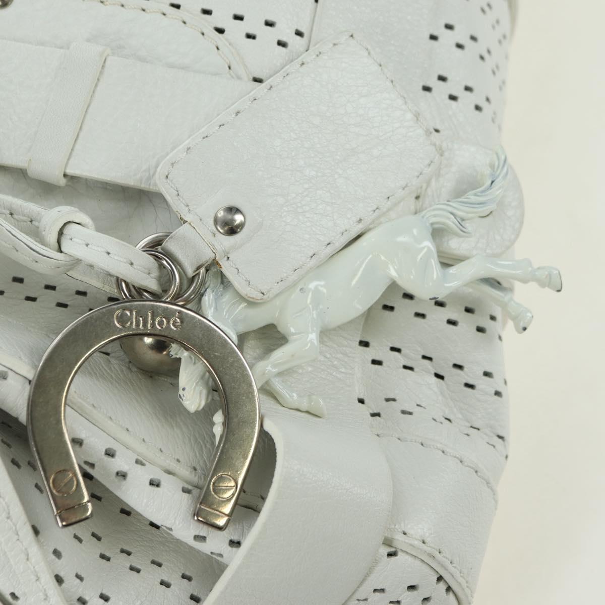 Chloe Kerala Hand Bag Leather White Silver Auth 178748V