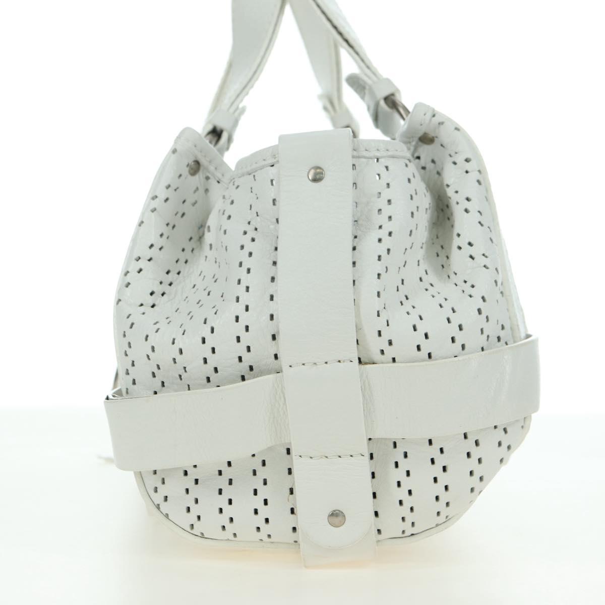 Chloe Kerala Hand Bag Leather White Silver Auth 178748V