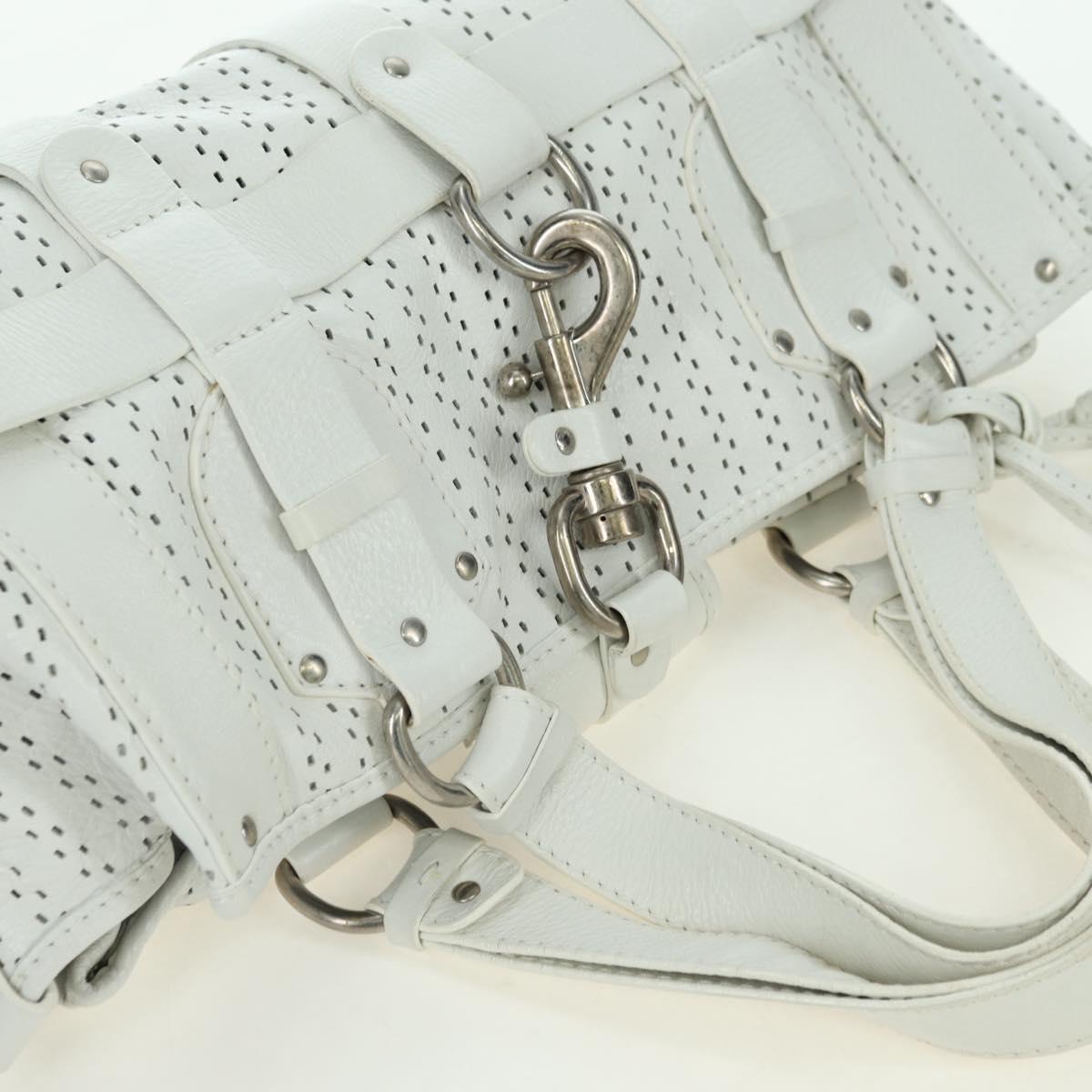 Chloe Kerala Hand Bag Leather White Silver Auth 178748V