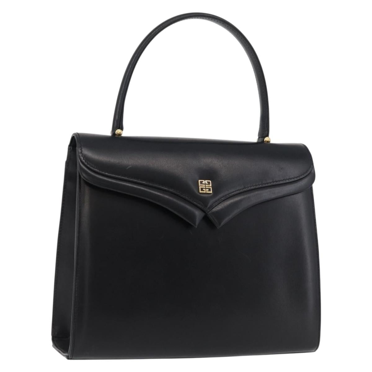 GIVENCHY Hand Bag Leather Black Gold Auth 178755