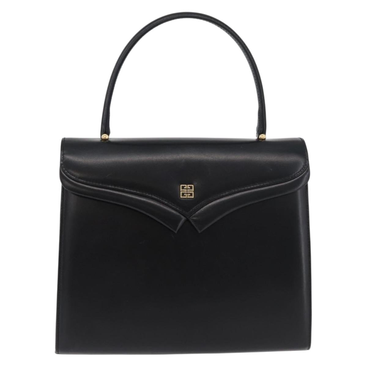 GIVENCHY Hand Bag Leather Black Gold Auth 178755