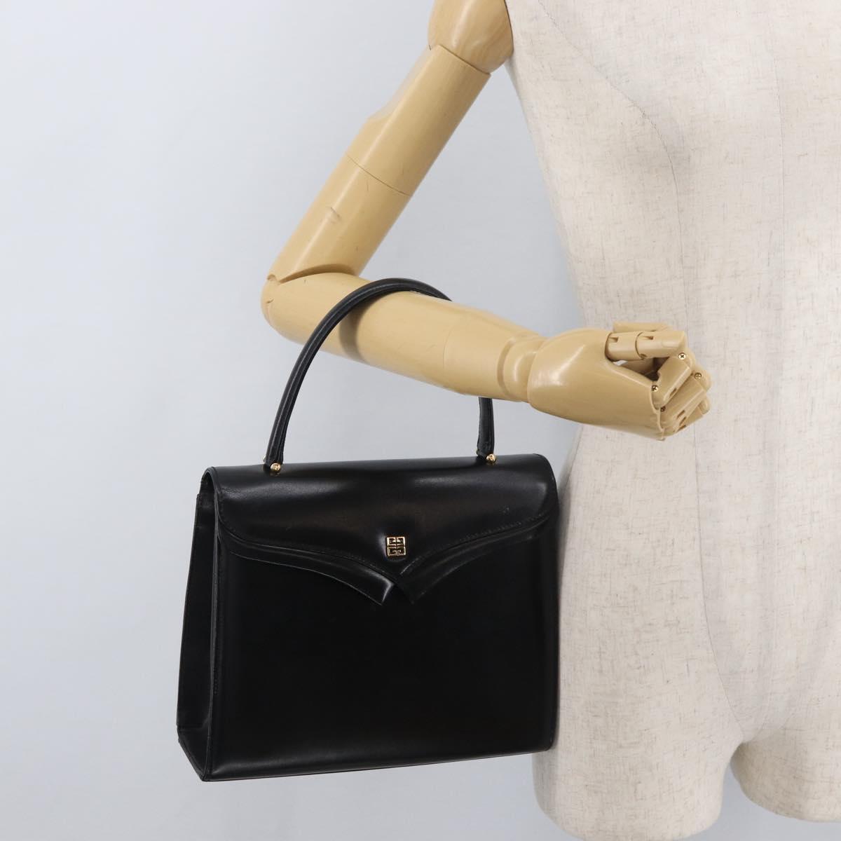 GIVENCHY Hand Bag Leather Black Gold Auth 178755