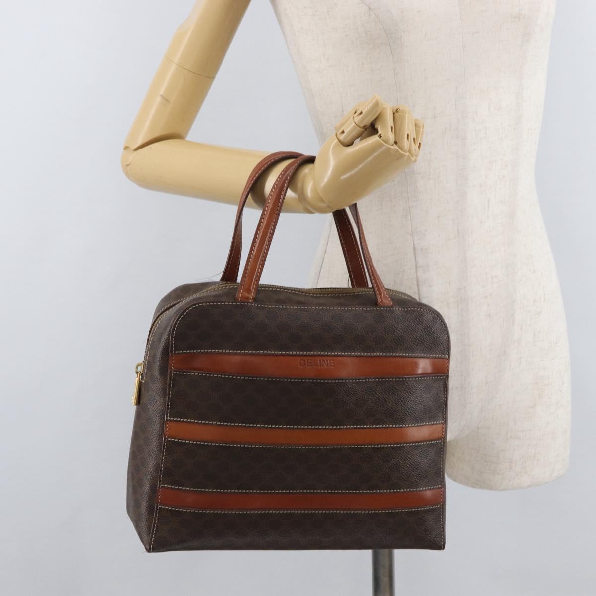 CELINE Macadam Canvas Hand Bag PVC Leather Brown Gold Auth 178762