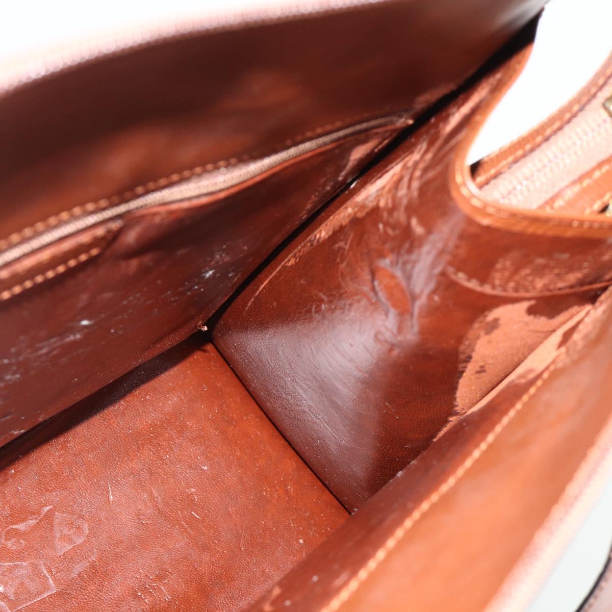 Christian Dior Hand Bag Leather Brown Gold Auth 178764