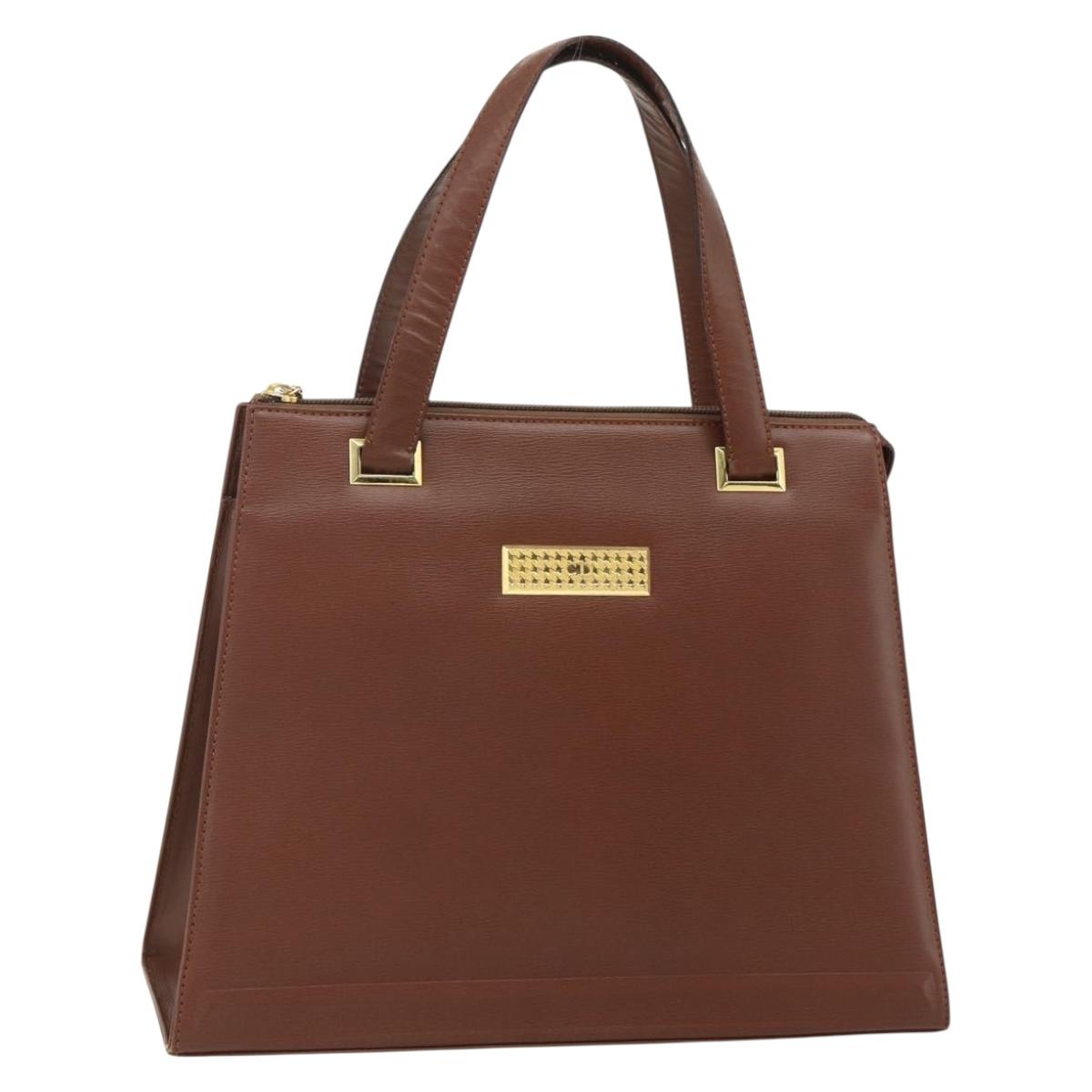 Christian Dior Hand Bag Leather Brown Gold Auth 178764