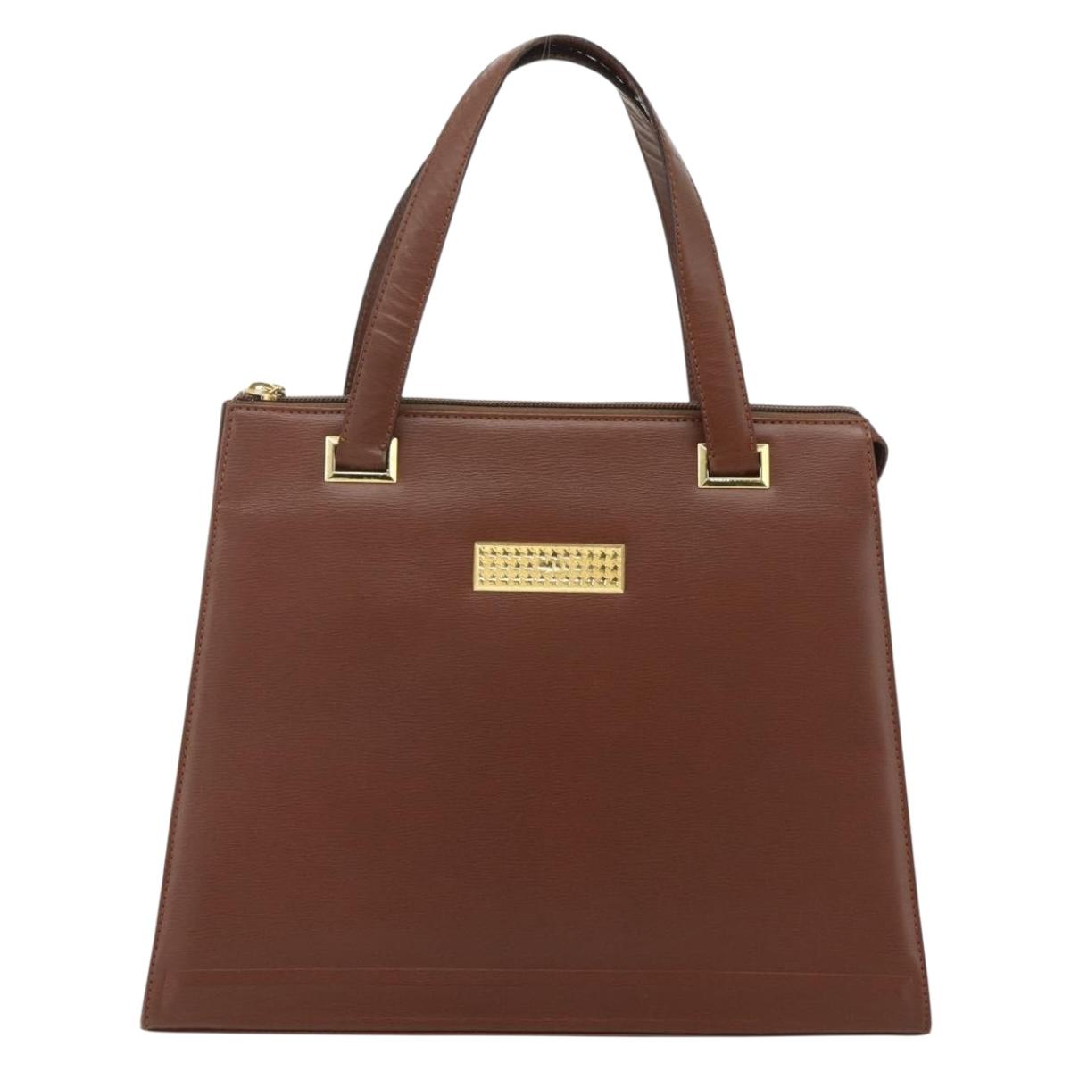 Christian Dior Hand Bag Leather Brown Gold Auth 178764