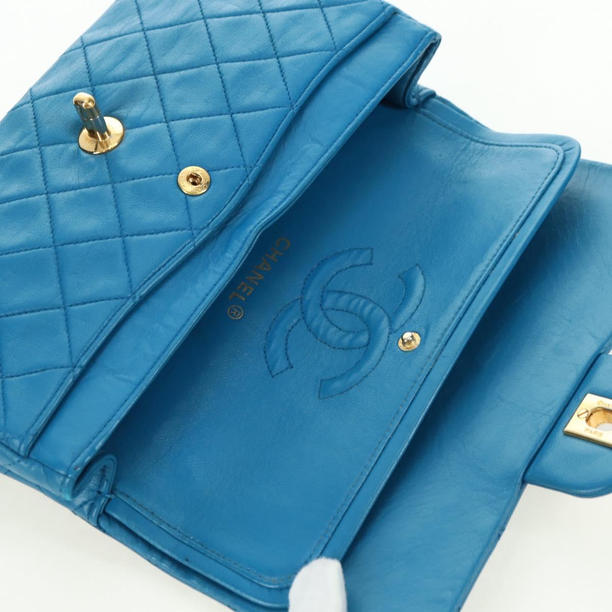 CHANEL Matelasse23 Chain Shoulder Bag Lamb Skin Blue Gold CC Auth 178769V
