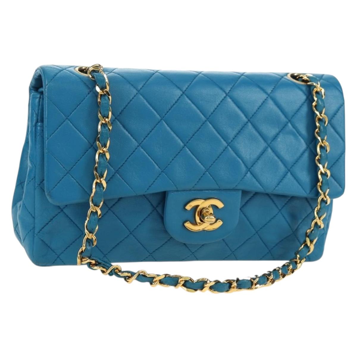 CHANEL Matelasse23 Chain Shoulder Bag Lamb Skin Blue Gold CC Auth 178769V