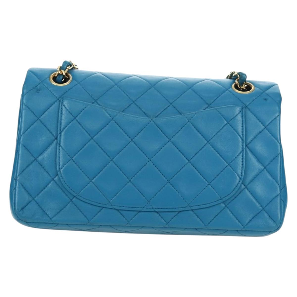 CHANEL Matelasse23 Chain Shoulder Bag Lamb Skin Blue Gold CC Auth 178769V