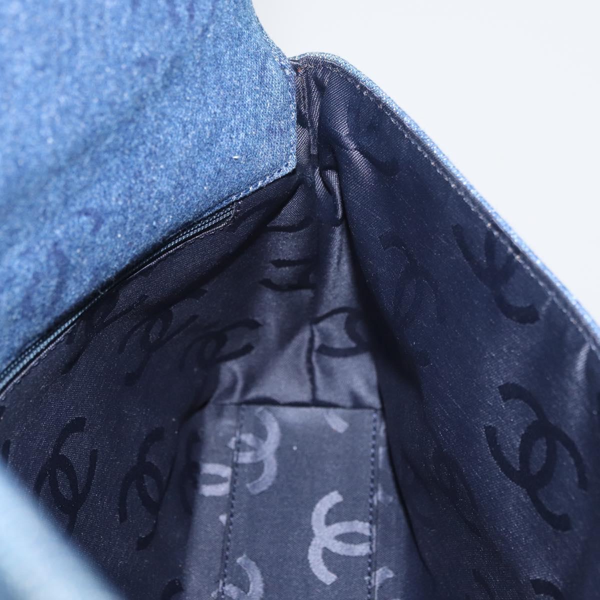 CHANEL Clutch Bag Denim Blue Silver CC Auth 178770SAV