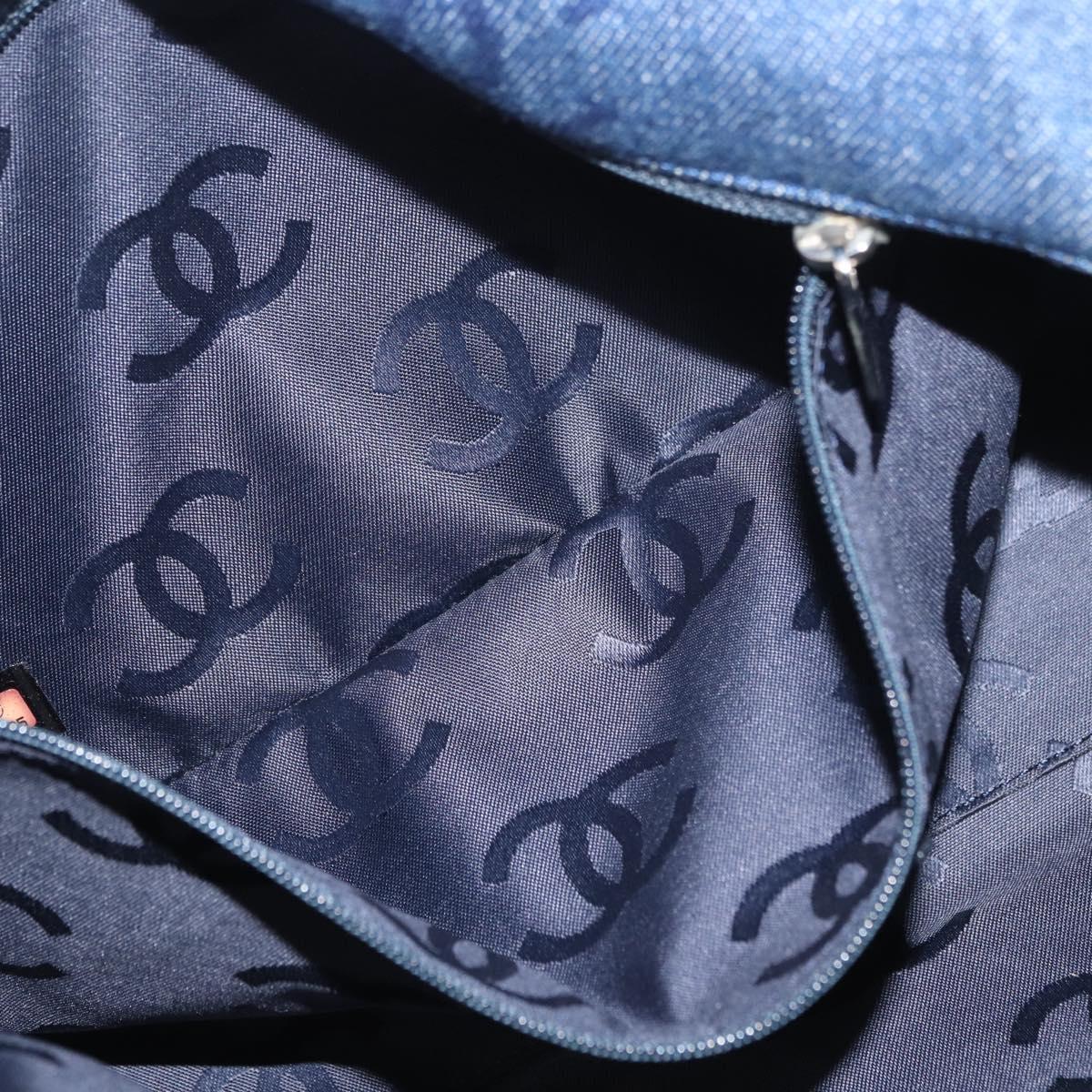 CHANEL Clutch Bag Denim Blue Silver CC Auth 178770SAV