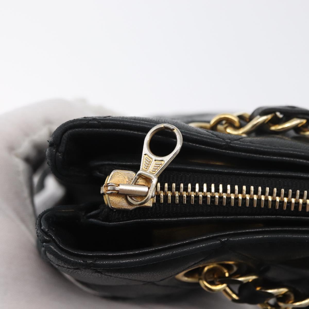 CHANEL Matelasse Chain Tote Bag Lamb Skin Black Gold CC Auth 178772V