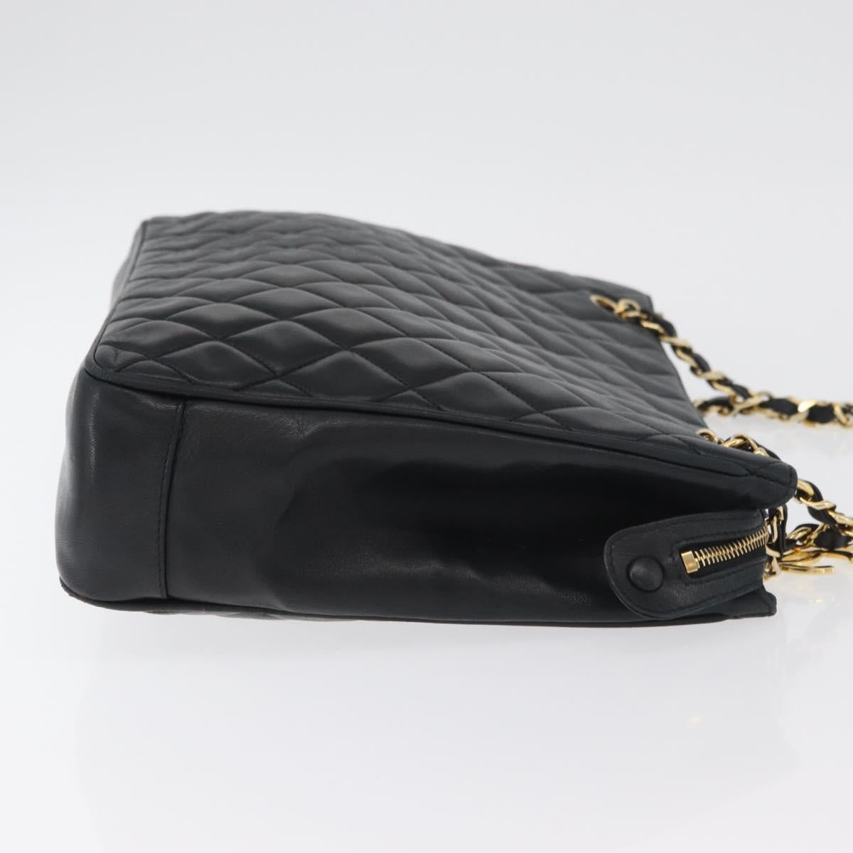 CHANEL Matelasse Chain Tote Bag Lamb Skin Black Gold CC Auth 178772V