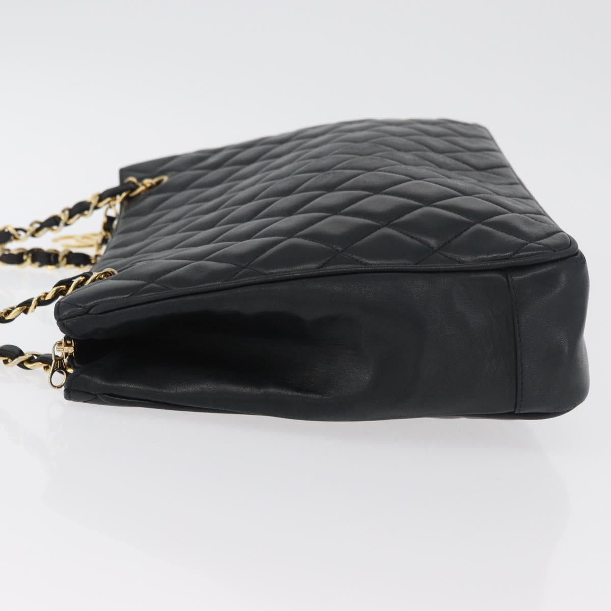 CHANEL Matelasse Chain Tote Bag Lamb Skin Black Gold CC Auth 178772V
