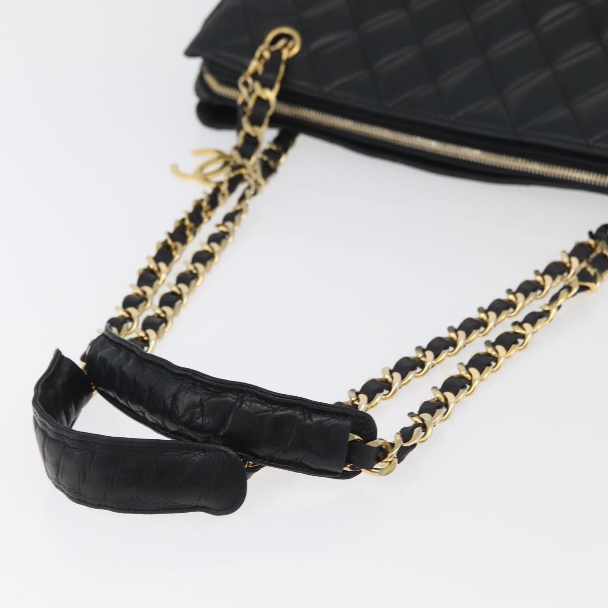 CHANEL Matelasse Chain Tote Bag Lamb Skin Black Gold CC Auth 178772V