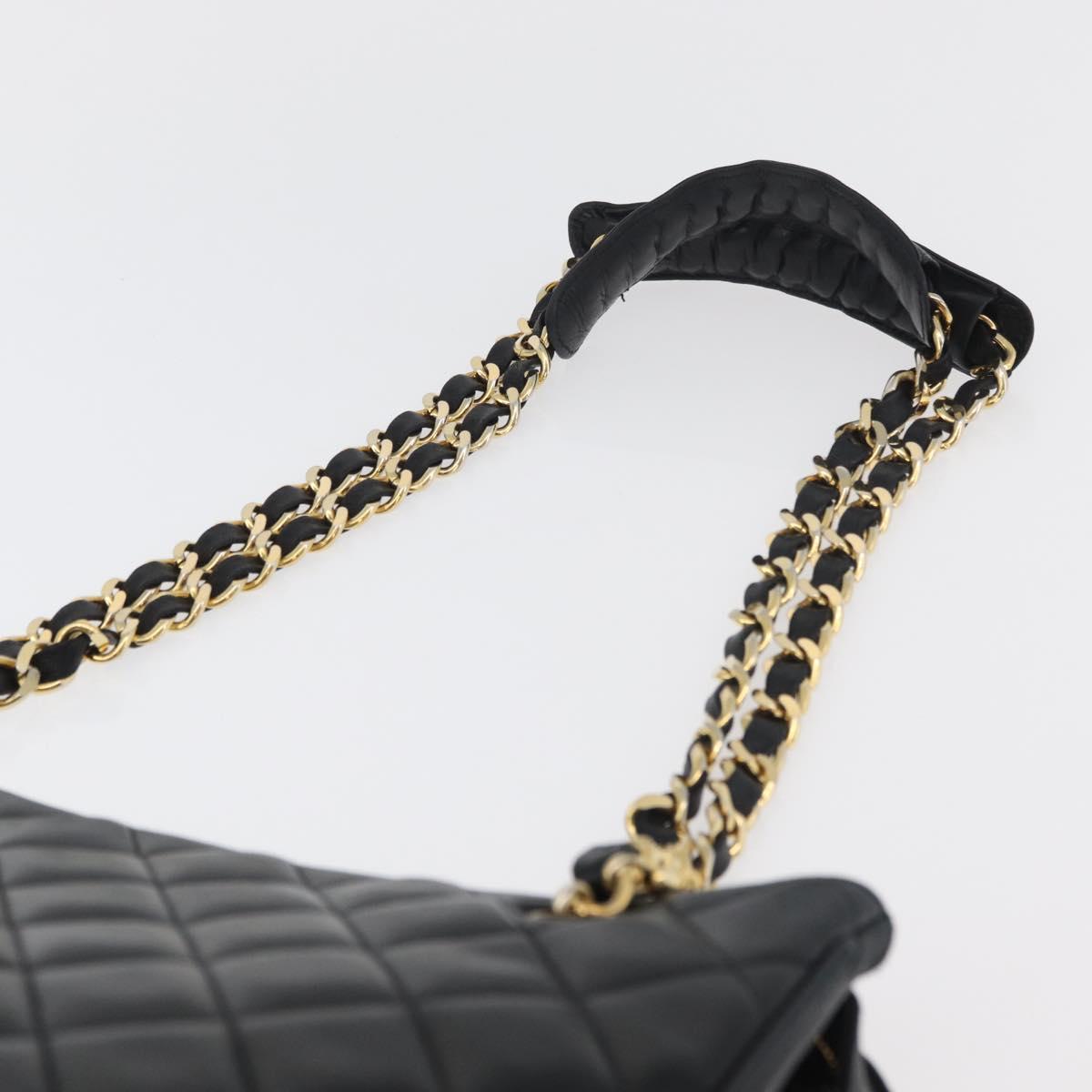 CHANEL Matelasse Chain Tote Bag Lamb Skin Black Gold CC Auth 178772V