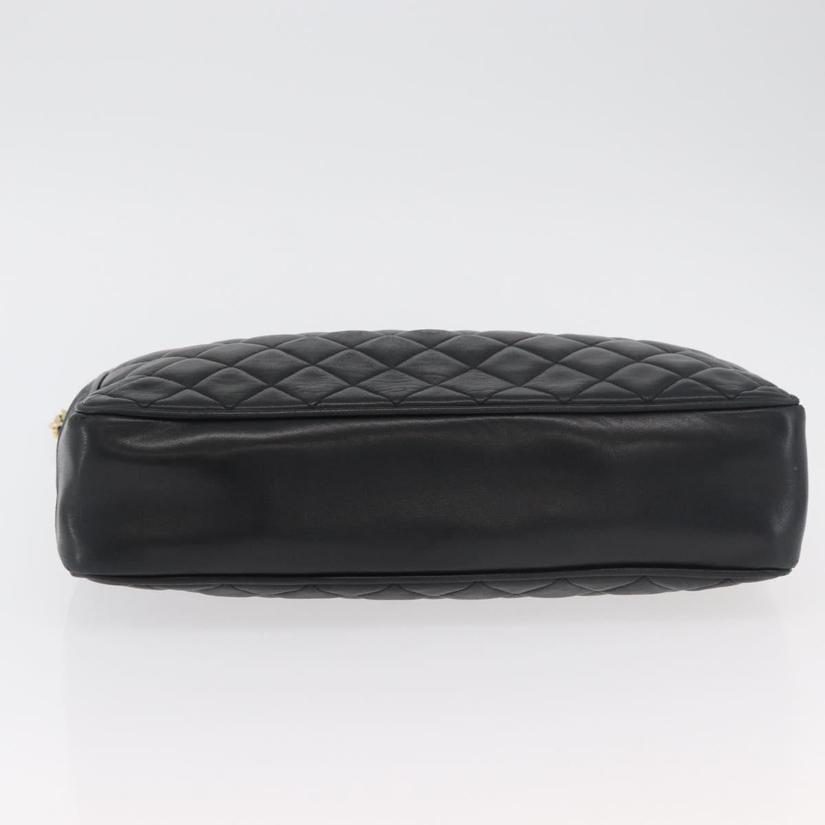 CHANEL Matelasse Chain Tote Bag Lamb Skin Black Gold CC Auth 178772V
